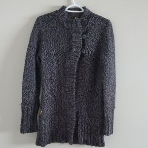 Lole Elegant Charcoal Chunky Knit Wool Blend Long Winter Sweater Cardigan Sz M